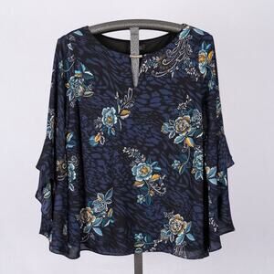 Thalia Sodi Women's Size XL Floral + Animal Print Top Romantic Cottage Feminine